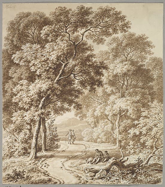 A Path Bordered by Trees with two Beggars and a Couple Strolling, by Ferdinand Kobell