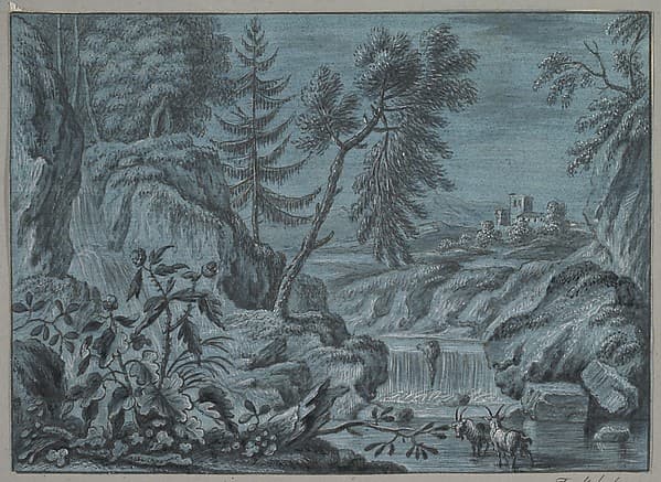 Southern Landscape with a Waterfall and Goats, by Ferdinand Kobell
