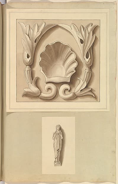 Carved Stone Ornamental Panel and Classical Female Figure, by Alfred Henry Forrester [Alfred Crowquill]
