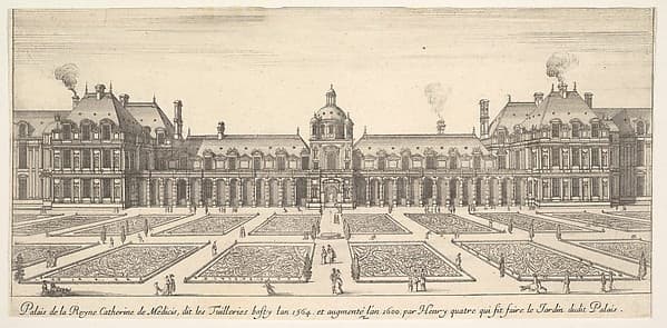 The palace of Catherine de Medici, called the Tuilleries, from "Various views of remarkable places in Italy and France" (Diverses vues d'endroits remarquables d'Italie et de France), by Stefano della Bella