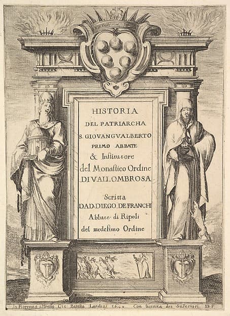 Frontispiece, from "Frontispiece and four scenes from the life of Saint John Gualbert" (Frontispice et quatre vignettes pour une vie de Saint Jean Gualbert), by Stefano della Bella