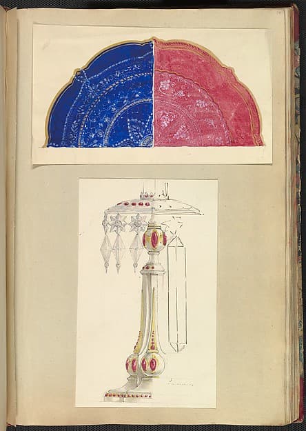 Designs for Two Decorated Plates and a Candleholder with Cut Glass Drops, by Alfred Henry Forrester [Alfred Crowquill]