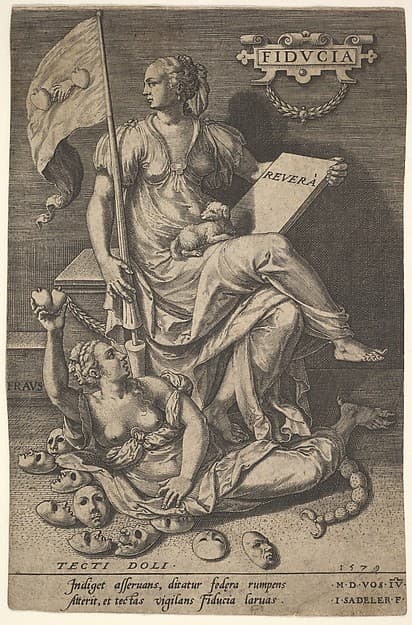 Fiducia, from "Virtues Conquering Vices", by Johann Sadeler I