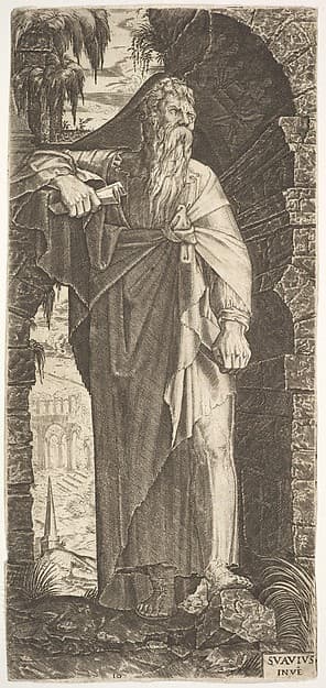 St. Paul standing under an overgrown arch, from "Christ and the Twelve Apostles", by Lambert Suavius