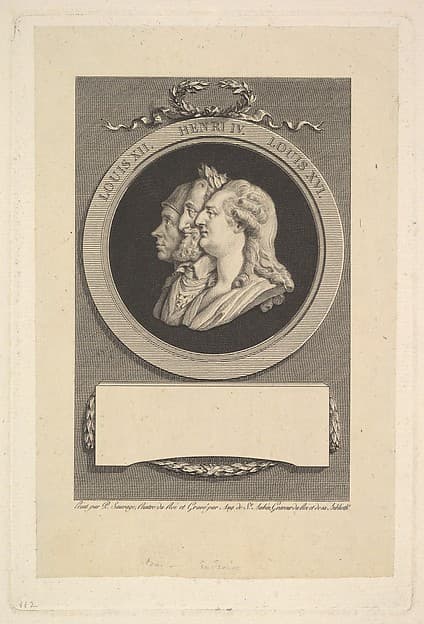 Portrait of Louis XVI, Henri IV, and Louis XII, by Augustin de Saint-Aubin