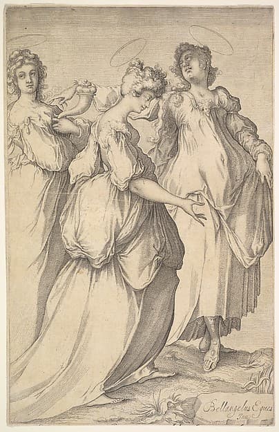Three Haloed Female Figures, by Matthäus Merian the Elder