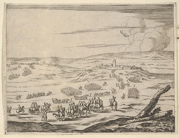 Despite the Corageous Opposition of the Germans and the Spanish, Francesco I d'Este, at the Head of his Armies, Arrives at the Piazza di Valeneza, from L'Idea di un Principe ed Eroe Cristiano in Francesco I d'Este, di Modena e Reggio Duca VIII [...], by Bartolomeo Fenice (Fénis)