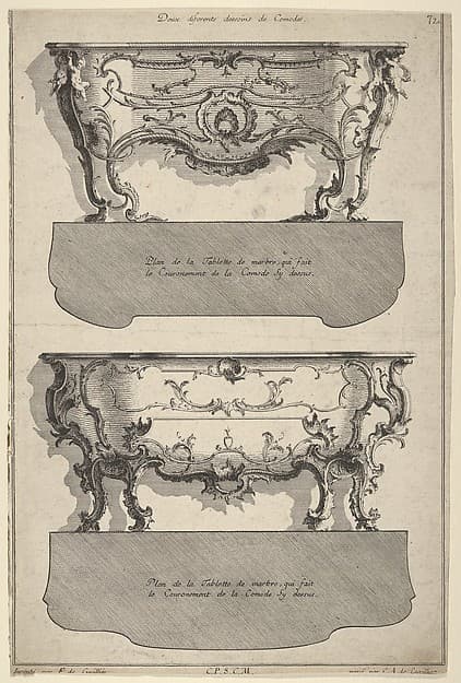 Designs for Two Commodes , from 'Livre de differents dessein de Comodes', by Jean François Cuvilliés the Elder