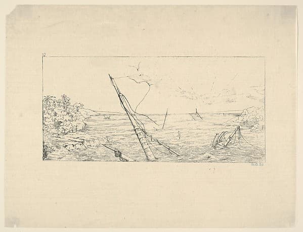 Stone Blockade off Charleston, South Carolina (from Confederate War Etchings), by Adalbert John Volck