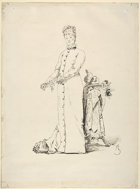 A Standing Young Lady Taking Off Her Gloves, by Alfred Stevens
