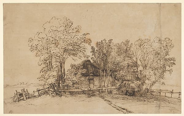 Cottage among Trees, by Rembrandt (Rembrandt van Rijn)
