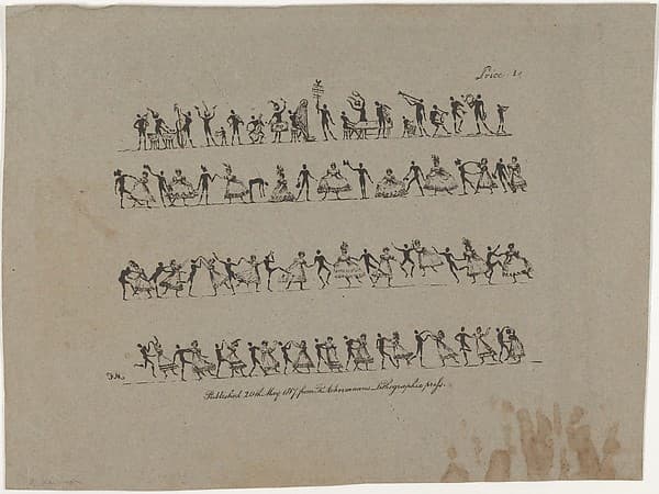Four Rows of Musicians and Dancers, by Rudolph Ackermann, London