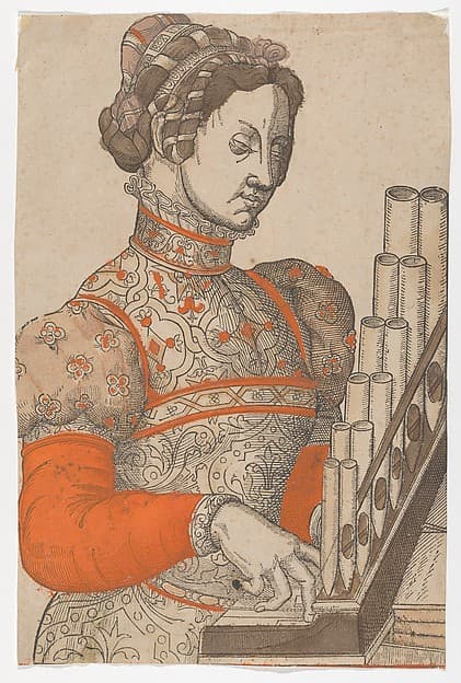 Woman Playing a Portative Organ, by Anonymous, French, 16th century