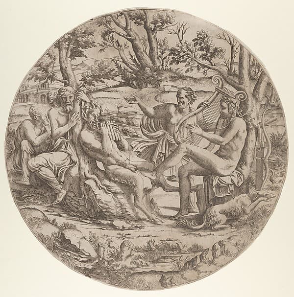 Contest between Apollo and Marsyas, by Anonymous, French, School of Fontainebleau, 16th century