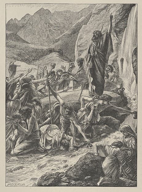Moses Strikes the Rock, from "Dalziels' Bible Gallery", by Sir Edward John Poynter