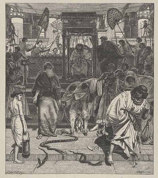 Moses and Aaron Before Pharoah, from "Dalziels' Bible Gallery", by Sir Edward John Poynter