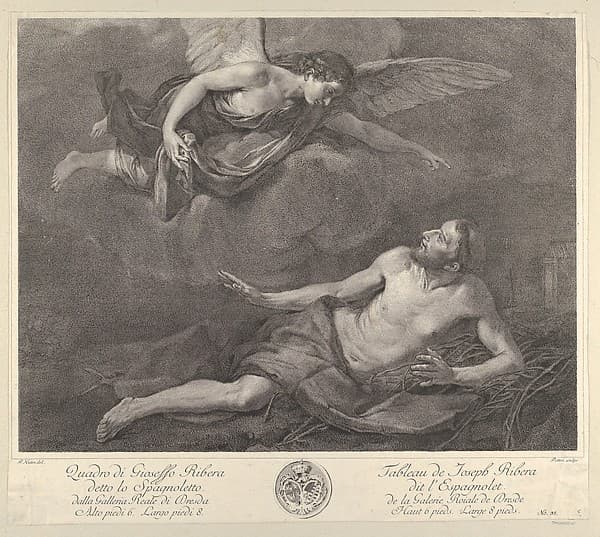 Saint Francis visited by the Angel, from 'Recueil d'estampes d'après les plus célèbres tableaux de la Galerie Royale de Dresde', by Marco Alvise Pitteri