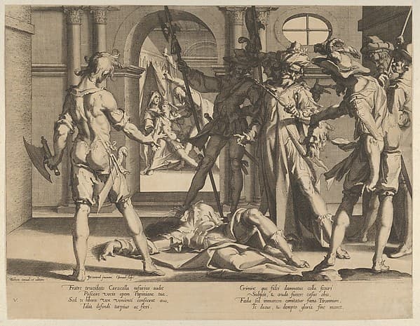 The Beheading of the Roman Judge Papinian, plate 5 from "Thronus Justitiae, tredecim pulcherrimus tabulis...", by Willem van Swanenburg