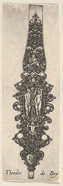 Pendant Design with Adam and Eve, from Des Pendants de Cleffs pour les Femmes, by Johann Theodor de Bry