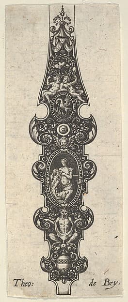 Pendant Design with Cimon and Pero, from Des Pendants de Cleffs pour les Femmes, by Johann Theodor de Bry