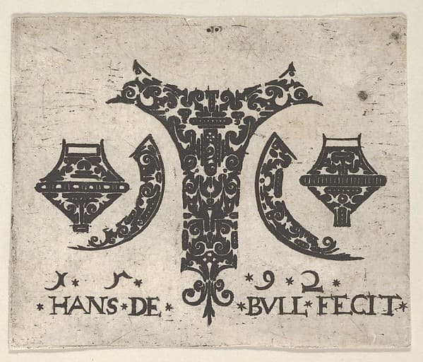 Blackwork Print with Design for a Ring Shoulder and Bezel Flanked by Pairs of Fillets, by Hans de Bull