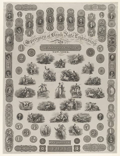 Specimen Sheet of Bank Note Engraving, by Asher Brown Durand