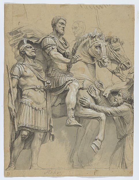 Marcus Aurelius on Horseback (recto); Study of an Antique Vase (verso), by Anonymous, German, 17th century