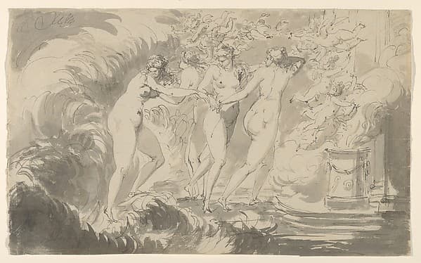 Four Nude Women Surrounded by Putti, Approaching an Altar, by Carl August Ehrensvärd