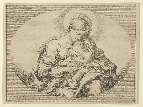 The Virgin holding the infant Christ, an oval composition, after Reni, by Anonymous, 17th century