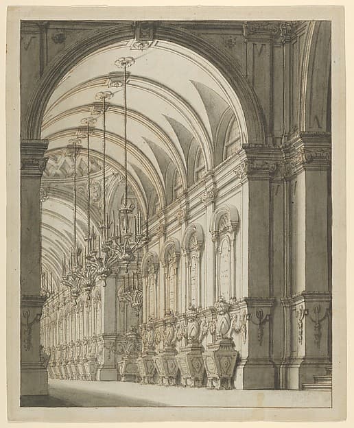 Vaulted Hall with Candelabra, by Ferdinando Galli Bibiena
