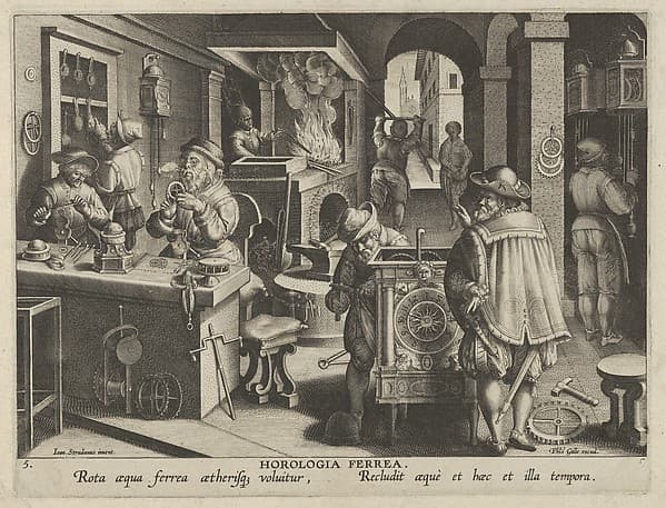 New Inventions of Modern Times [Nova Reperta], The Invention of the Clockwork, plate 5, by Jan Collaert I