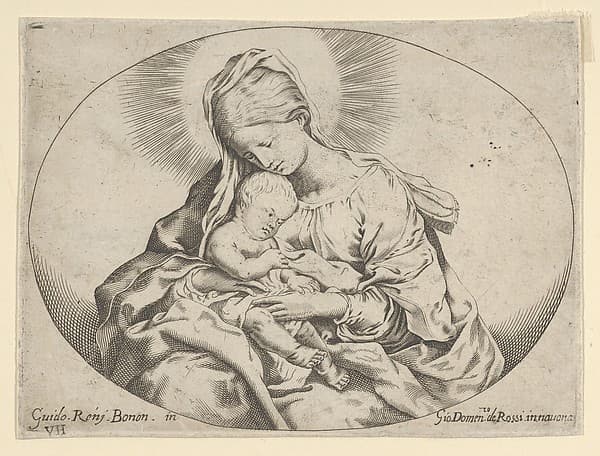 The Virgin holding the infant Christ, an oval composition, after Reni, by Anonymous, 17th century