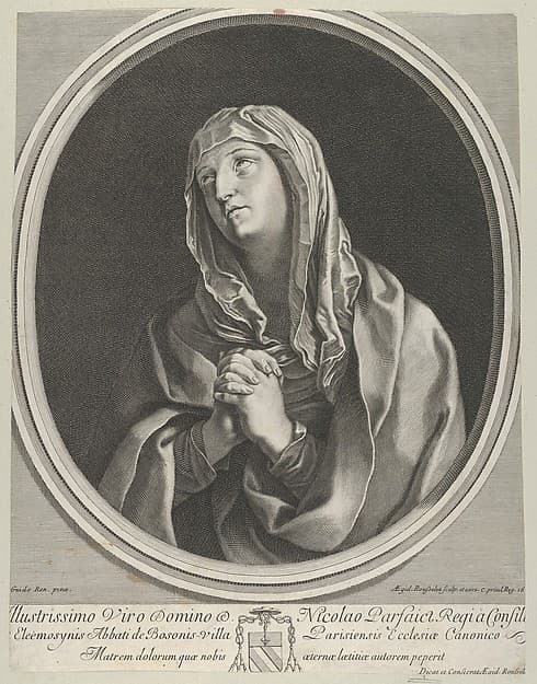 The Virgin in prayer looking up to the left, in an oval frame, after Reni, by Gilles Rousselet