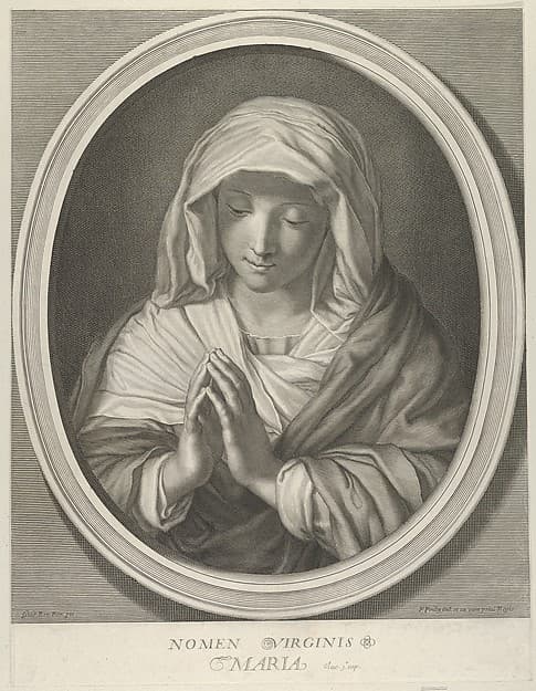 The Virgin in prayer looking down, in an oval frame, after Reni, by Francois de Poilly