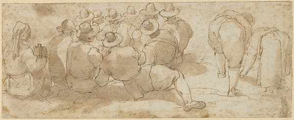 Group of Laborers in a Field (recto); Angel Appearing to a Kneeling Saint (verso), by Giovanni Battista Maganza the Elder