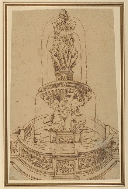 Design for a Fountain with the Three Graces, by Jacques Androuet Du Cerceau