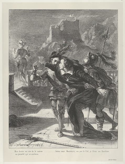 Hamlet Tries To Follow His Father's Ghost, by Eugène Delacroix
