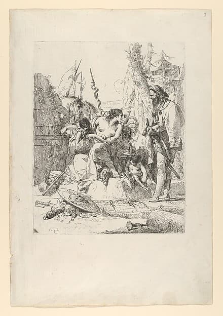 Half-dressed Nymph with two children, surrounded by four men, from the Scherzi, by Giovanni Battista Tiepolo