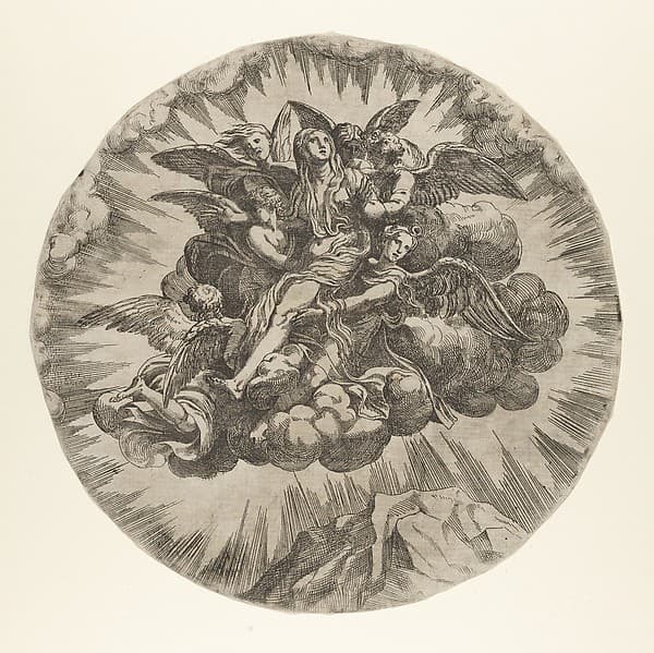 Mary Magdalen carried to Heaven, by Anonymous, French, School of Fontainebleau, 16th century