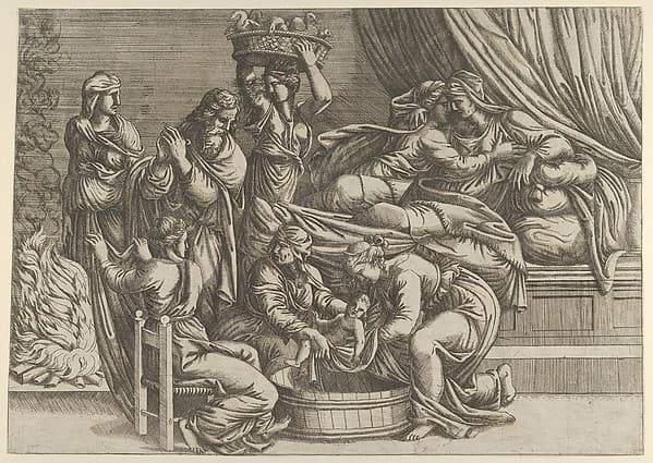 The Birth of the Virgin, by Anonymous, French, School of Fontainebleau, 16th century