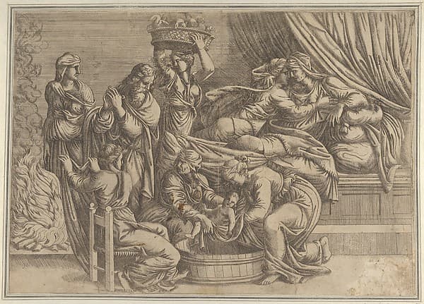 The Birth of the Virgin, by Anonymous, French, School of Fontainebleau, 16th century