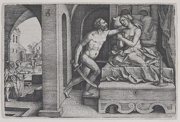 Tarquinius Rapes Lucretia, from Scenes from Roman History, by Georg Pencz