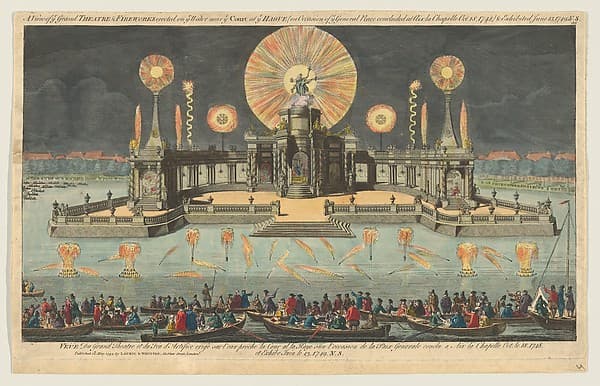 A View of ye Grand Theatre & Fireworks erected on ye Water near ye Court at ye Hague (on Occasion of ye General Peace concluded at Aix la Chapelle. Oct. 18. 1748) & Exhibited June 13, 1749, by Robert Laurie
