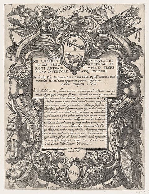 Frontispiece to "The First Twelve Roman Caesars" with the Coat of Arms of Jacopo Bosio, by Antonio Tempesta