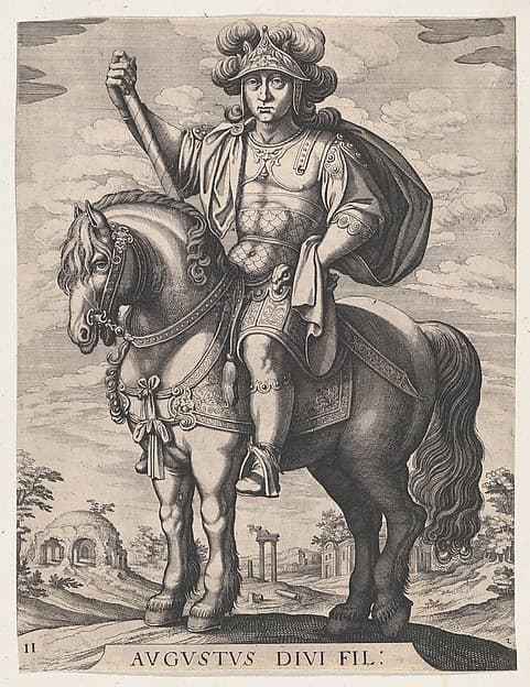Plate 2: Emperor Augustus on Horseback, from "The First Twelve Emperors of Ancient Rome", by Matthäus Merian the Elder