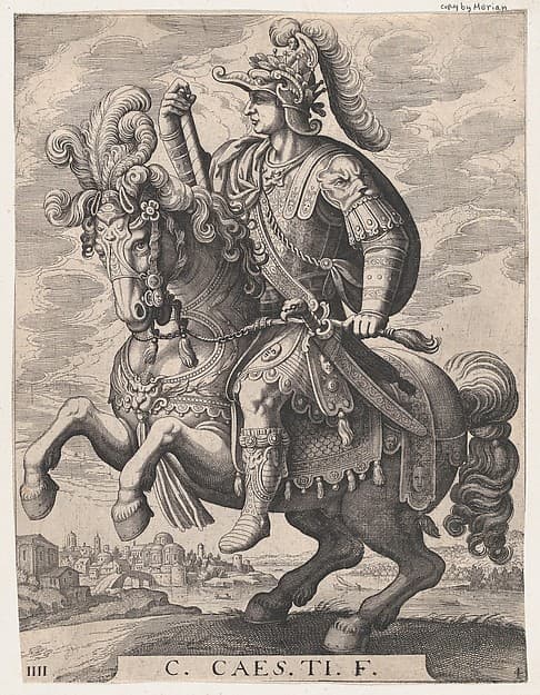 Plate 4: Emperor Gaius on Horseback, from "The First Twelve Roman Caesars", by Matthäus Merian the Elder