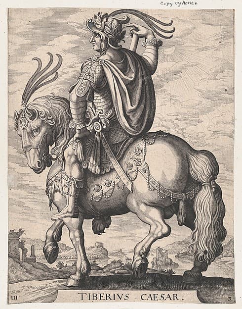 Plate 3: Emperor Tiberius on Horseback, from "The First Twelve Roman Caesars", by Matthäus Merian the Elder