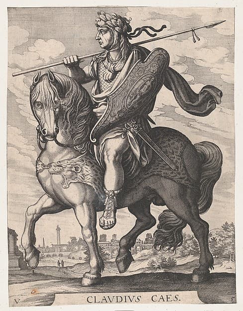 Plate 5: Emperor Claudius on Horseback, from "The First Twelve Roman Caesars", by Matthäus Merian the Elder