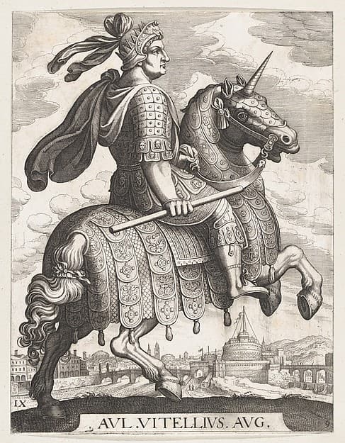 Plate 9: Emperor Vitellus on Horseback, from "The First Twelve Roman Caesars", by Matthäus Merian the Elder