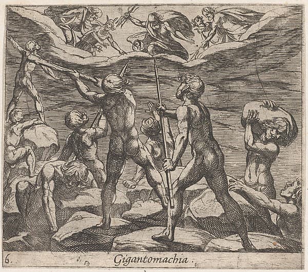 Plate 6: The Giants Attempting to Storm Olympus (Gigantomachia), from Ovid's 'Metamorphoses', by Antonio Tempesta